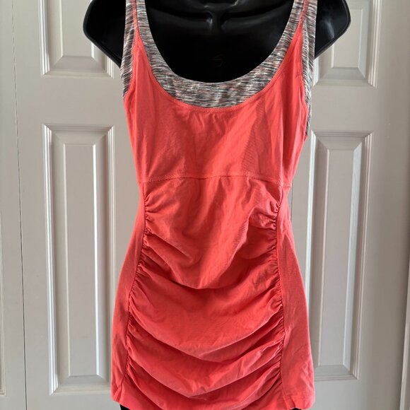 Lucy Power Ruched Coral Tank Top, Size M – Built-In Bra, Activewear - Picture 4 of 8
